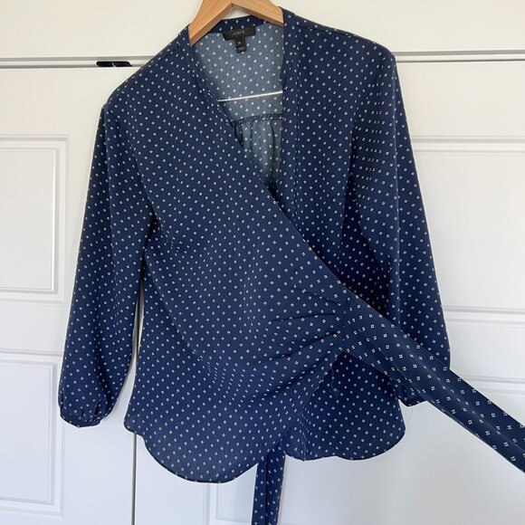 J. Crew Navy + White Wrap Blouse - Picture 5 of 7